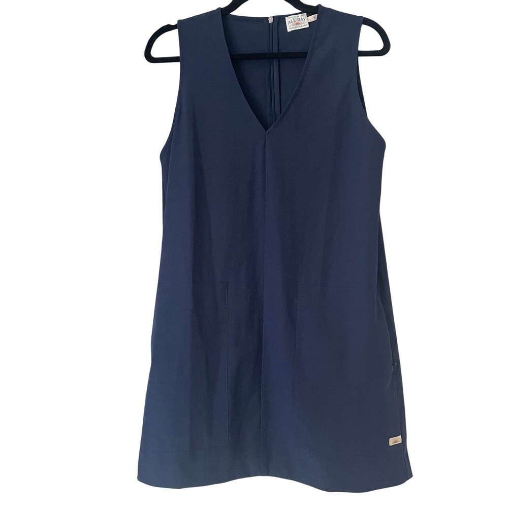 Faherty All Day V-Neck Sleeveless Mini Shift Dress Navy Blue Sz S